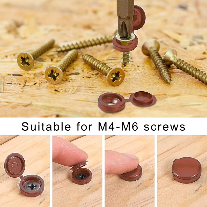 Screw Covers 100pcs Brown Plastic Screw Cap Hinged Fold Over