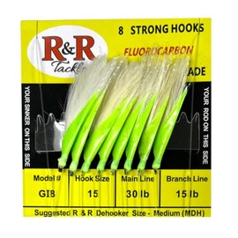 GIF8 Fluorocarbon bait rigs - 8 (Size 6) with white feather & green heads