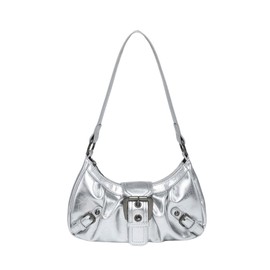 Verdusa Women's Y2k Purse Top Handle Shoulder Bag Buckle Punk Hobo Clutch Purses Bags Silver One-Size