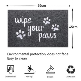 HLFMVWE Front Welcome Entrance Door Mats Mud Absorbent Resist Dirt Durable Rugs for Indoor Outdoor Entry Garage Patio High Traffic Areas Shoe Rugs (Gray&Wipe your Paws)