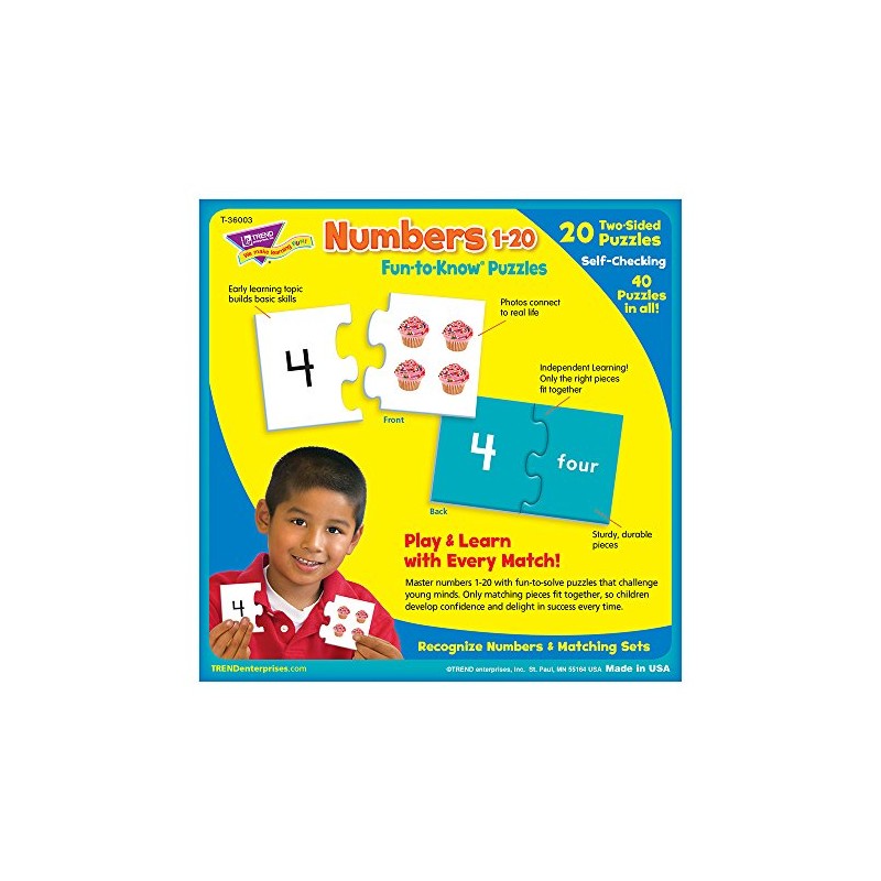 TREND ENTERPRISES, INC. Fun-to-Know® Puzzles: Numbers 1â€“20, multicolor
