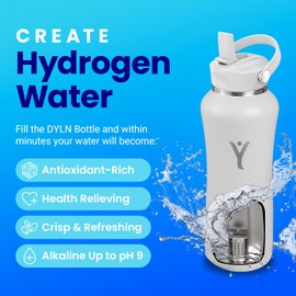 DYLN Hydrogen Water Bottle | Create Hydrating Alkaline Hydrogen-Rich Water Up to 9 pH | Vacuum Insulated Stainless Steel Water Bottle | Keeps Water Cold for 24 Hours | 40 oz, Black