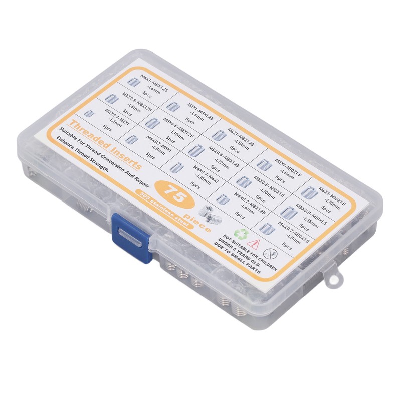 75Pcs Stainless Steel Threaded Inserts Nuts Assortment Tool Kit for