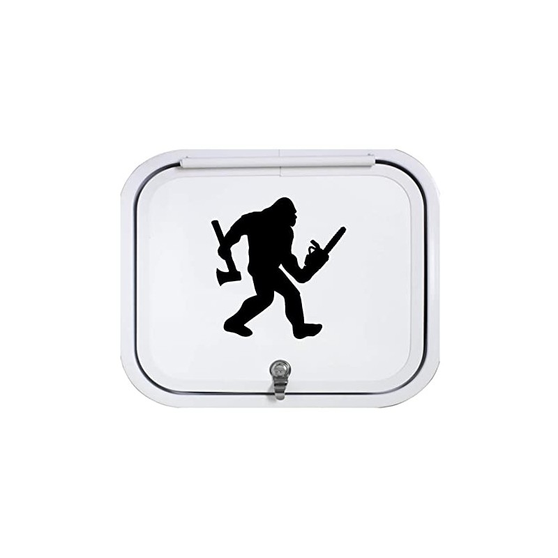 Bigfoot Lumberjack Logger with Axe and Chainsaw Black Decal Sticker