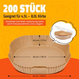 200 Stück Backpapier für Heißluftfritteuse, EPULLWUP Airfryer Backpapier 20-24 CM, Antihaft Wasserdicht Ölfest Einwegschalen Luftfritteuse Pergamentpapier Liner für Heißluftfritteuse Bratpfanne Ofen