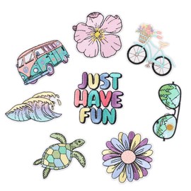 8PCS Flowers Car Scenery Embroidered Fabric Patches for Clothes, Bicycles Cars Sea WaveStriped Sewing Iron On Patches, DIY Embroidered Applique, Iron on Transfers Patch for Backpacks, Hats, Jackets, T