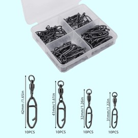 Goktvai 40 Pcs Fishing Speed Clips, 4 Sizes High Strength Stainless Steel Ball Bearing Quick Change Swivel Snap Connectors for Lure Tackle Saltwater Freshwater Popper