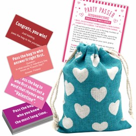 Pass The Bag Game Kit For Valentine's Day, 44 Tip Cards & 1 Pass Bag, Funny Party Game For teenager & Adult, Gathering Prize Game, Group Activity, Party Supplies - A01