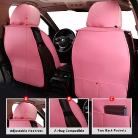 MIROZO Front Seat Covers,2PCS Waterproof Car Seat Covers Faux Leather Automotive Seat Covers Car Seat Protector Vehicle Seat Cover for Sedan, Truck and SUV (2PCS Front, Pink