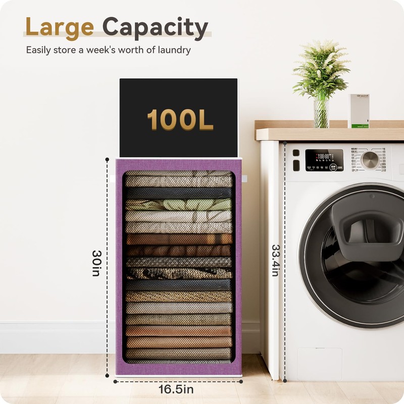 SOLEDI Laundry Hamper with Lid 100L Large & Tall Collapsible
