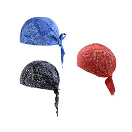 GVSAVY 3pcs Sports Bandanas, Breathable Bandana Caps, Printed Pattern Bandanas, Sweat-Absorbing and Quick-Drying Headgear, Adjustable Bandanas for Sports, Cycling, Fitness (Black, Blue, Red)