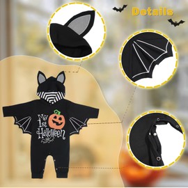 Waghaw Toddler Bat Costume - 12-18 Months, Black Bat Costume With Hat