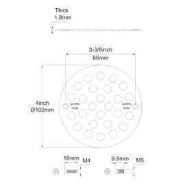 Genpe Round 4 Inch Screw-in Floor Drainer Cover Replacement Shower Drain Grate with Screws Brushed Nickel