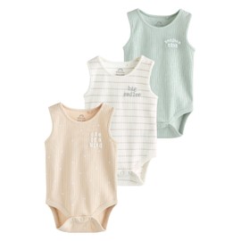 NEXT 3 Pack Baby Tank Bodysuit, Neutral Brown/Mint Green Slogan