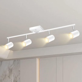 BoostArea 4-Light Track Lighting Kit, Modern Track Lighting Fixtures Ceiling, Rotatable Light Heads, Flush Mount Ceiling Spotlight, White Track Lighting for Living Room/Bedroom, GU10 Bulb Not Included