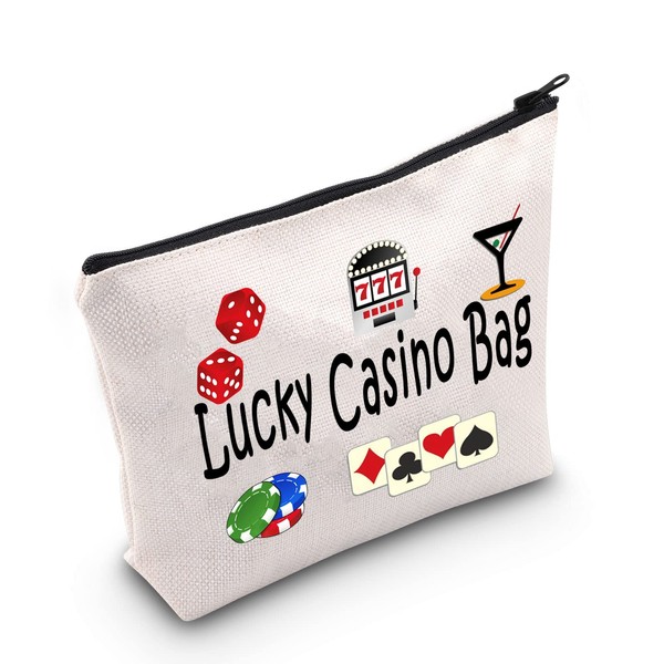 TSOTMO Casino Gamble Zipper Pouch Gift Lucky Casino Bag Gift for Gambler Casino Lover Gift Gambling Gift Slots Gift Dice Poker Chips Cosmetic Bag (C.Casino)