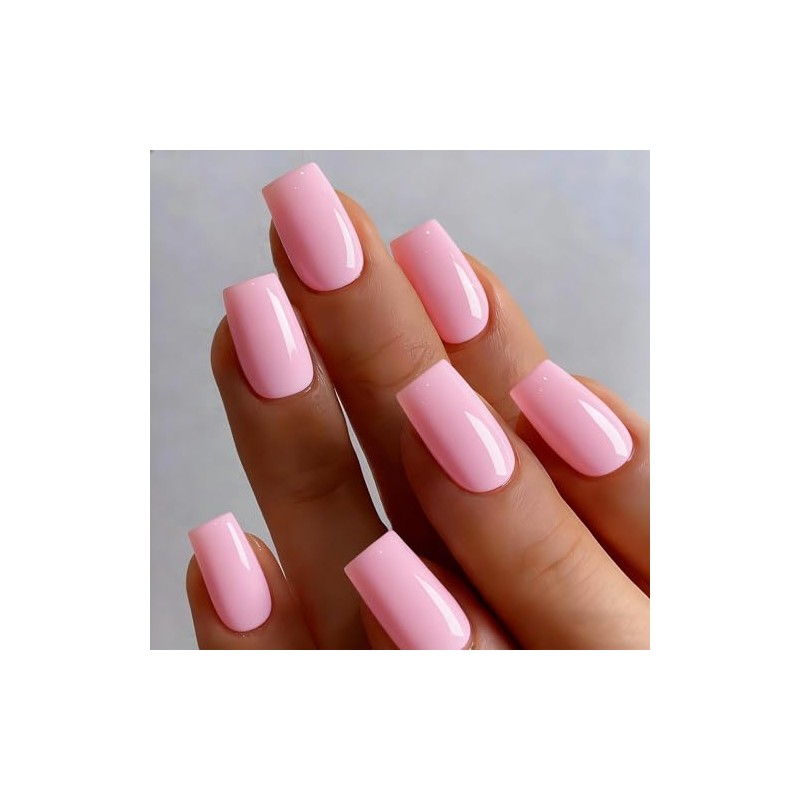 Uñas postizas de gel rosa bebé cuadradas medianas, uñas postizas