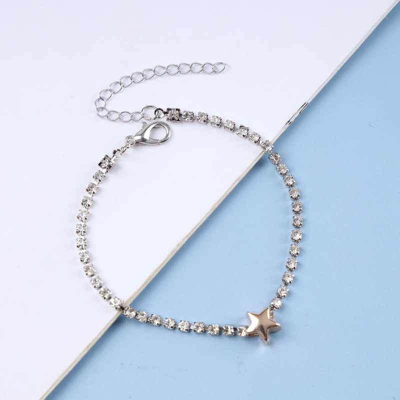 Wendalern Cubic Zirconia Tennis Bracelet Gold Heart Charm Tennis Chain