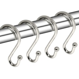 Metal Shower Curtain Hooks, Set of 12, Rust Proof Shower Curtain Hooks Rings, Durable S Shaped Hooks Hangers for Shower Curtains, Kitchen Utensils, Clothes, Towels (Nickel)