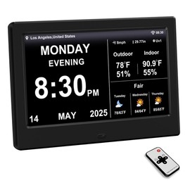 FEYBYLA 2025 New Digital Clock with Temperature/Humidity & Weather Forecast, Auto Time Sync Large Display, Custom Alarms & Medication Reminders, Ideal for Elderly(Black, 7-Inch)