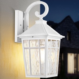 Darkaway Large Outdoor Wall Lights for House, 18inch Exterior Lighting Fixtures Wall Mount Outdoor Porch Lights Waterproof White Outside Sconce Lights with Water Ripple Glass for Patio Hallway Garage