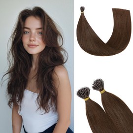 Rich Choices Nano Hair Extensions Real Human Hair Medium Brown 16 Inch 50 Strand/Pack Straight Remy Human Hair Nano Ring Hair Extensions Nano Beads Hair Extensions