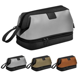 Lermende Large Capacity Travel Pouch for Men Toiletry Pouch Nylon PU Leather Makeup Pouch Waterproof Wet/Dry Separation Toiletry Bag Multifunctional Travel Pouch Gift for Husband Father (Gray), gray