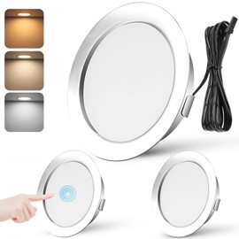 URing Set of 3 LED Recessed Spotlights 12 V Dimmable 55-58 mm 3 W Ultra Flat LED Spotlights 12 V 3000 K 4000 K 6000 K Ceiling Spotlights Kitchen Furniture Recessed Spotlights 12 V with 2 m Cable