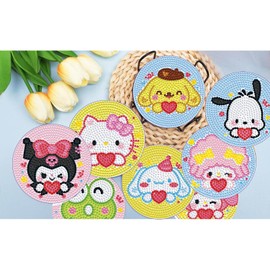 8 PCS Cartoon Diamond Art Coasters Kits, Diamond Painting Coasters with Holder Set of 8, DIY Drink Coasters Art Crafts Supplies for Adults Cup Mat for Home Decor House Warming Gifts Non-Slip 3.9inch