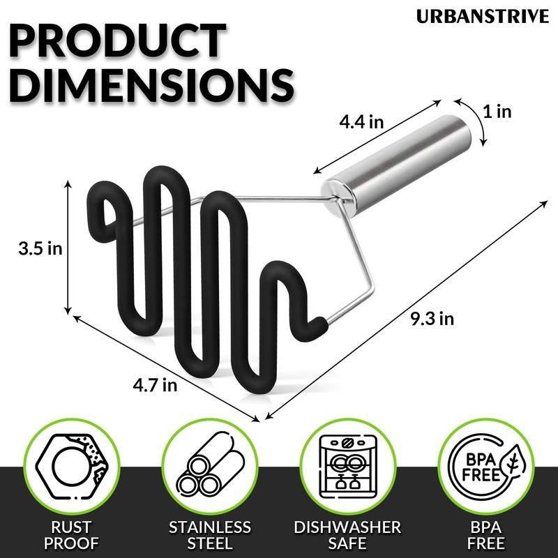 Urbanstrive Non-Scratch Silicone Potato Masher Kitchen Tool, Potatoes Masher Potato
