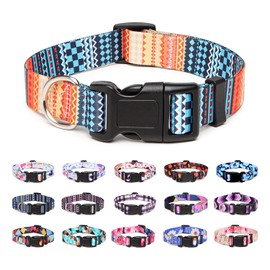 Suredoo Adjustable Nylon Dog Collar with Patterns, Soft Comfy Pet Collar for Small Medium Large Dogs (S, Bohemian Orange)