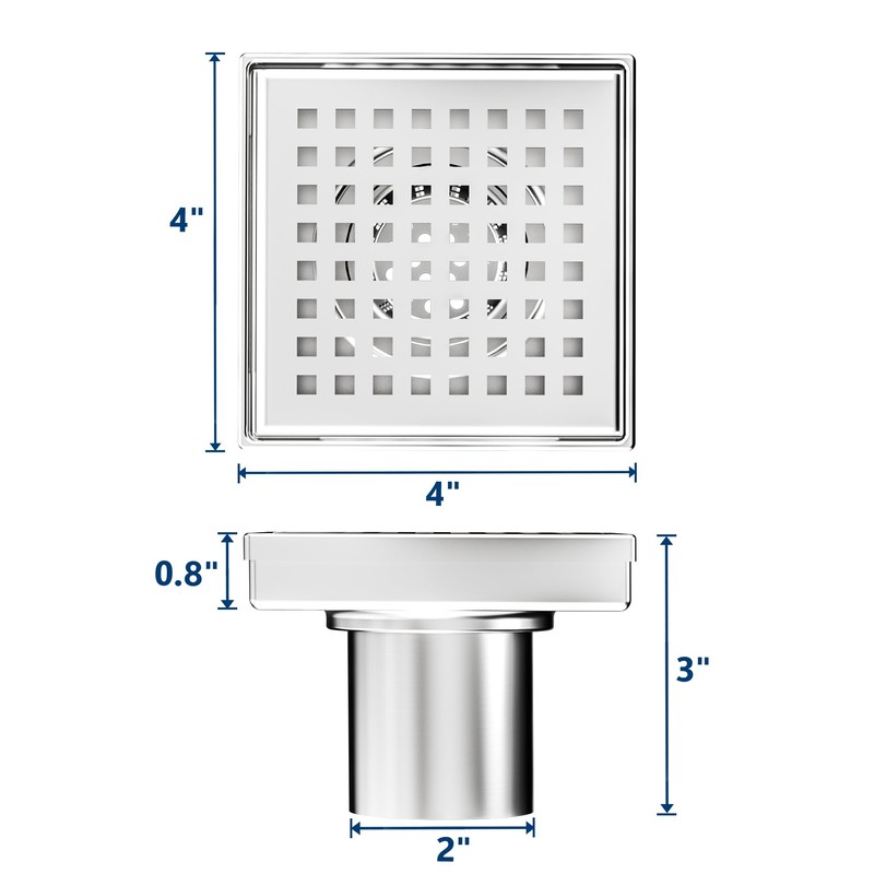 Neodrain 4-Inch Square Shower Drain with Removable Quadrato Pattern Grate,