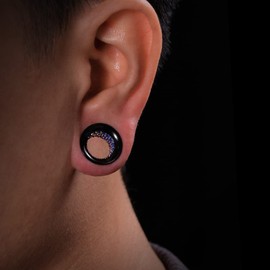 ERKUOO 2pcs Stainless Steel Ear Gauges Diamond-Studded Double Flared Tunnel for Pierced Ears Screws Ear Stretcher 8 mm - 30 mm, Metal