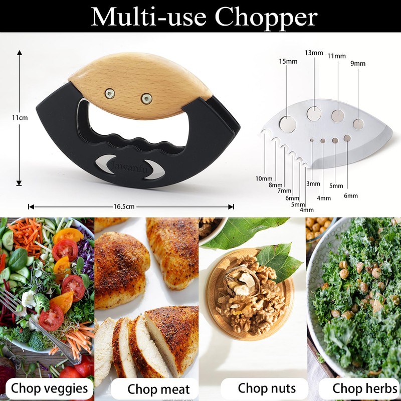Jawanfu Mezzaluna Salad Chopper Tools with Protective Cover, Super Sharp