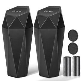 Ceecysaa Car Trash Can with Lid, 2 Pack Mini Car Cup Holder Trash Can, Car Garbage Can with 60pcs Trash Bags, Car Accessories Interior, Leakproof Small Car Trash Can, Home, Office, Black