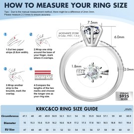 KRKC&CO Engagement Ring Women's Moissanite Rings, 0.5/1/1.5 Carat Diamond Solitaire Ring, VVS1 D Colour, 925 Silver White Gold Wedding Ring, Engagement Anniversary Gift for Women, Moissanite