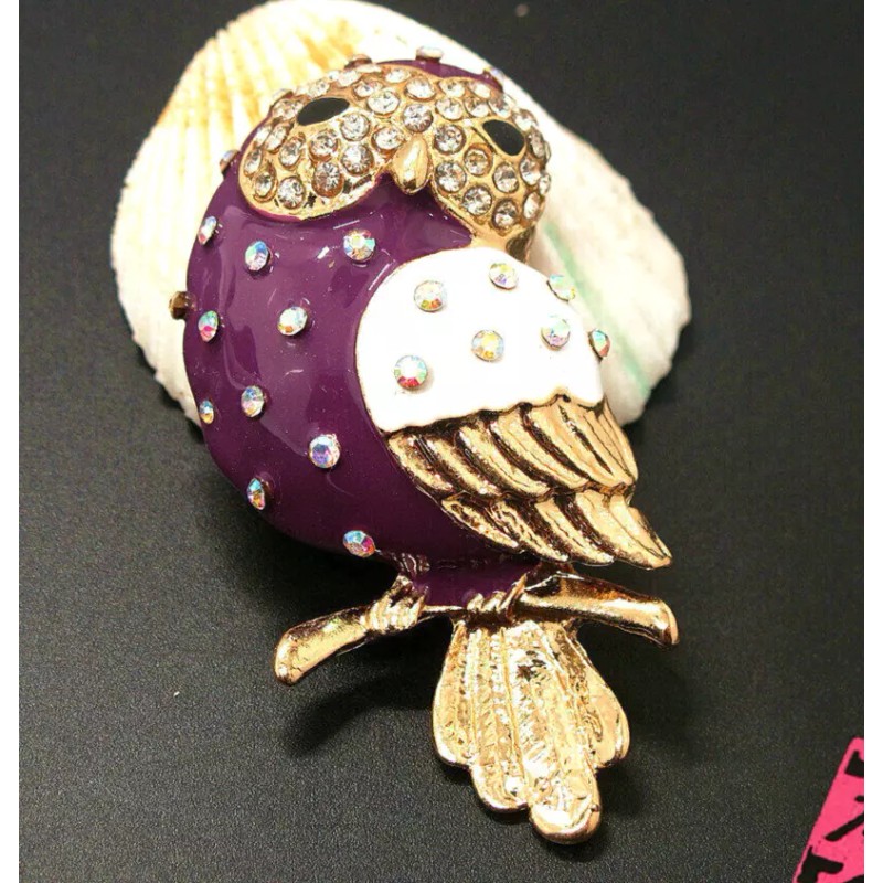 Betsey Johnson Spotted Hoot Wise OWL Purple Rhinestone Betsey Johnson