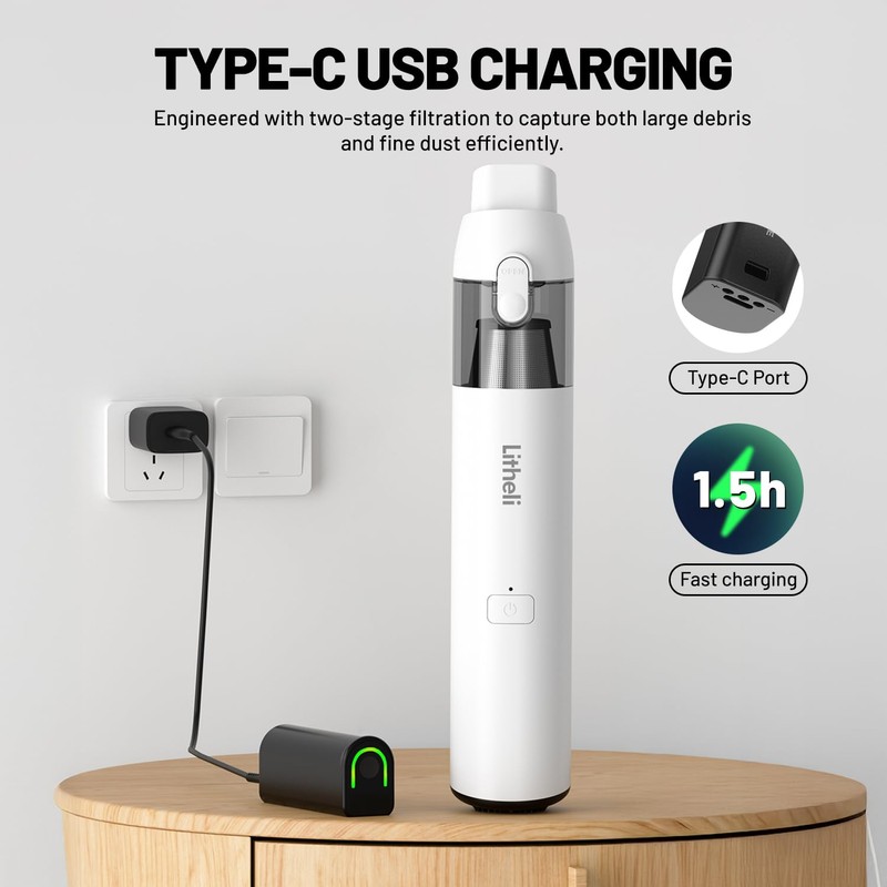 LiTHELi Handheld Vacuum Cordless, 10,000Pa Powerful Suction with Rechargeable U-Battery,