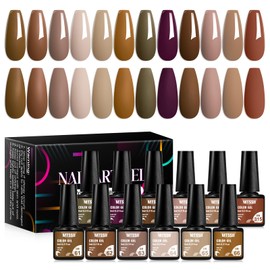 MTSSII 12 Colors Brown Gel Nail Polish Set, Fall Winter Gel Nail Polish Kit, Soak Off UV/LED Nail Polish Nail Art Design Salon Home Gifts for Women