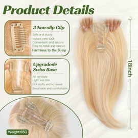 Starluck 18 Inch Light Blonde & Bleach Blonde Layered Hair Topper with Bangs for Women, Synthetic Base with 3 Clips for Women with Thinning Grey Hair Loss