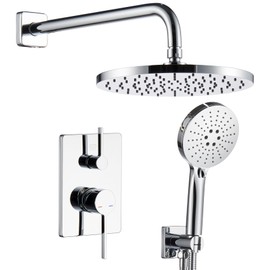 AONEON Shower System Set Includes 10-Inch Rainfall Shower Head, 3-Setting Handheld Spray and Pressure Balance Valve, Polished Chrome Wall Mounted SF001CH-D10