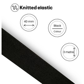 Shelver Shelver Elastic for Sewing, Wide Waistband Elastic in Widths: 20/25/40/50/75mm (Black, 40mm x 3m)