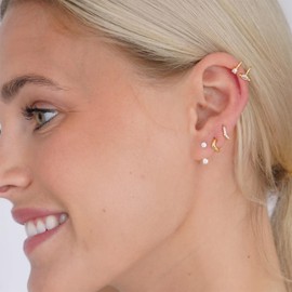 PRETOLE 8 Pairs Sterling Silver Stud Earrings for Women,14K Gold Plated Tiny Stud Earrings Set for Multiple Piercing Cartilage Hypoallergenic Earrings Cubic Zirconia Small Stud Earrings