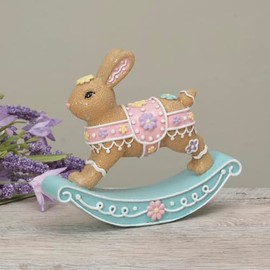 One Holiday Way 6-Inch Pastel Rocking Easter Bunny Gingerbread Figurine – Pink, Blue, Yellow Seasonal Spring Party Tabletop Decoration Baking Home Decor