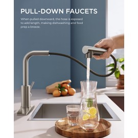FORIOUS Kitchen Faucets with Pull Down Sprayer, Brushed Nickel Stainless Steel, Single Handle Classic Pull Out Sink Faucet for Farmhouse Bar Laundry RV, with Deck Plate for 1 or 3 Holes