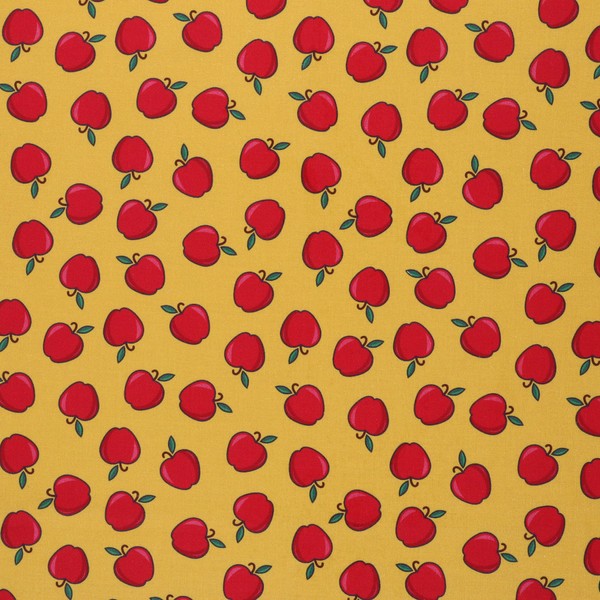Mook Fabrics Cotton Back to School Apples, Yellow Cut by