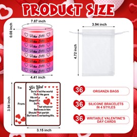 Vinsot 36 Sets Religious Valentine's Day Silicone Wristbands with Cards and Organza Bags Bulk John 3: 16 Bracelets Valentine's Day Gifts Valentine Party Favor Supplies Classroom Exchange