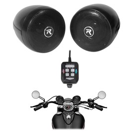 Rockville RockNRide (2) 300W Powered Bluetooth Motorcycle Handlebar Speakers, 4 Ohm, Waterproof IPX67, Bluetooth/USB/AUX, FM Radio, Perfect for Motorcycles/ATVs