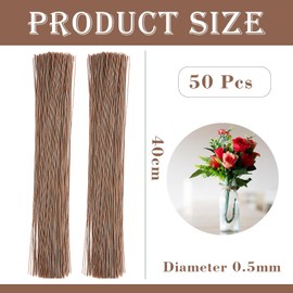 POPOYU 50Pcs Florist Wire Stems for Wreath Making, Brown Bouquet Wire for Flower Stub Stem, Handmade DIY Craft and Flower Arranging Supplies