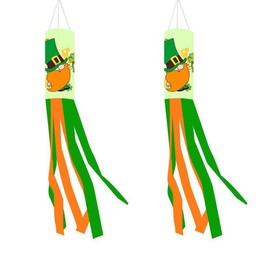 Geluode St. Patrick's Day Windsock Flag,2 Pcs St. Patrick's Day Leprechaun with Shamrock Windsock Hanging Decoration Holiday Green Wind Socks for Garden Patio Lawn Front Yard Tree Party Decor,39 Inch